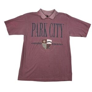 Vintage Islander Shirt Mens Medium Park City Graphic Polo‎ Collar USA Made